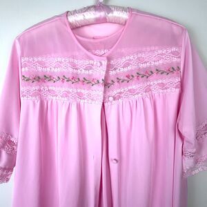 Vintage Lingerie Pink Nylon Gown Nightgown Robe Short Peignoir  Set Size M